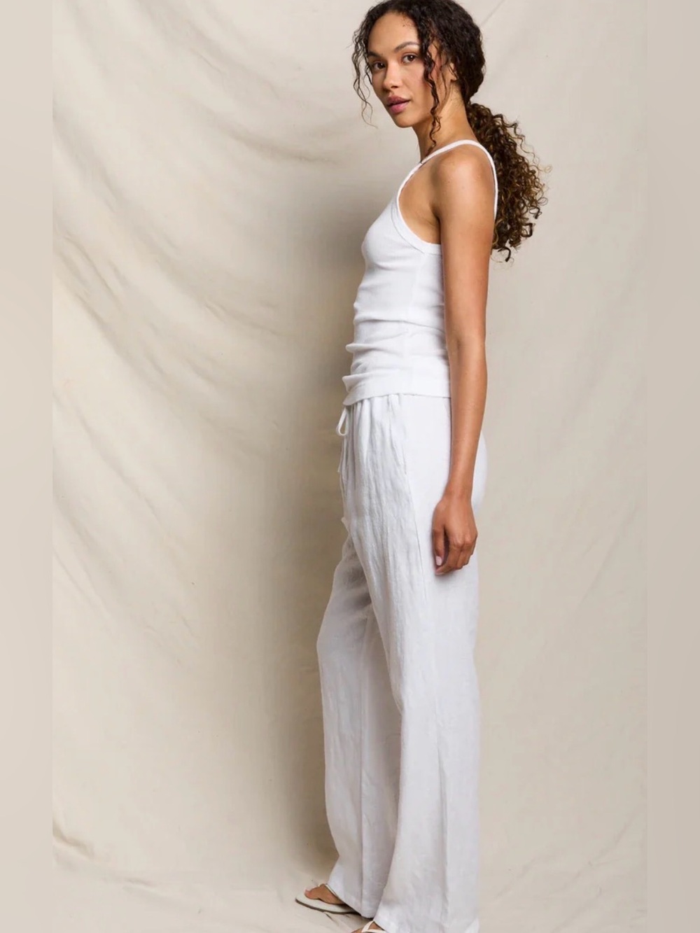 perfectwhitetee White Straight-Leg Linen-Blend Pants